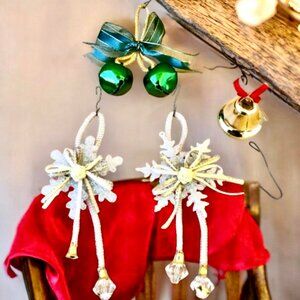 Vintage Taiwan Christmas Ornaments Bells & Snowflakes Lot of 4